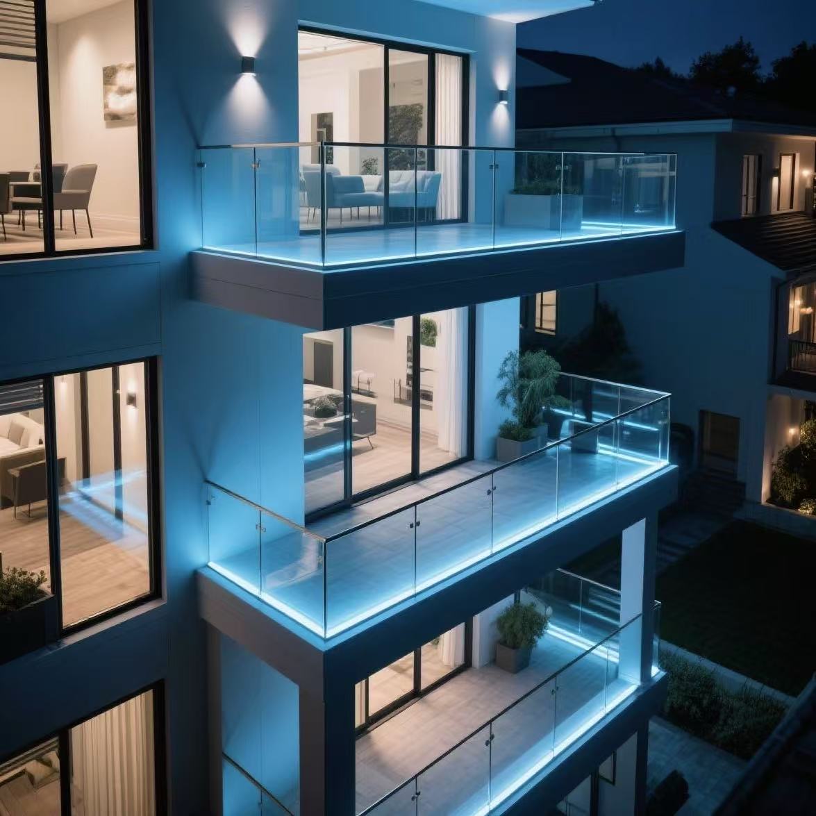 HDSAFE Glass Handrail Factory Balcony Glass Panel Terrace Aluminum U Channel Frameless Tempered Glass Railing Deck Balustrade