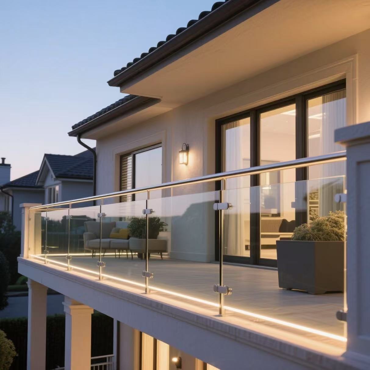 Popular Terrace Balcony Railings Aluminium U Channel LED Light Railings Glass Railing Handrails
