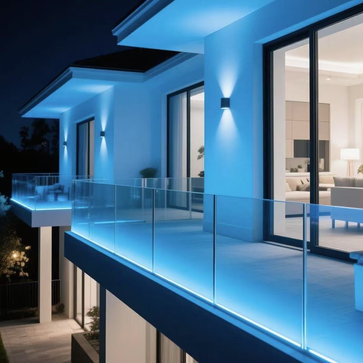 Popular Terrace Balcony Railings Aluminium U Channel LED Light Railings Glass Railing Handrails