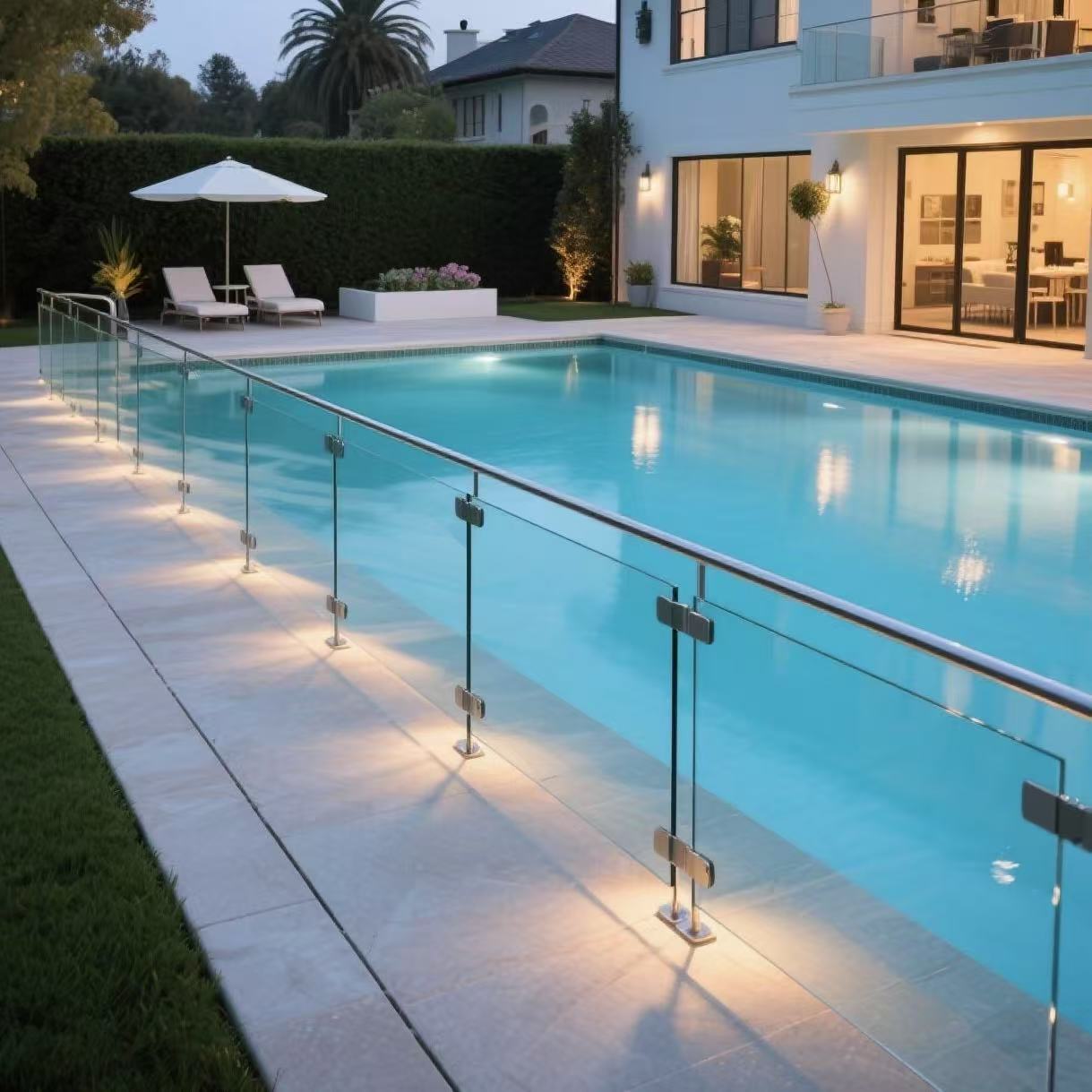 Led Lighted Frameless Aluminium Glass U Channel Railing System Stainless Steel Post Glass For Glass Balcony