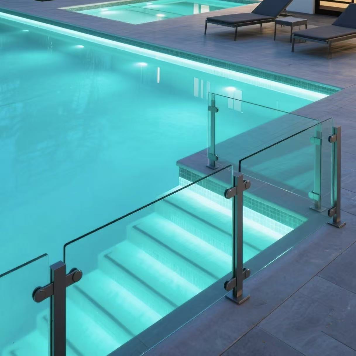 Led Lighted Frameless Aluminium Glass U Channel Railing System Stainless Steel Post Glass For Glass Balcony