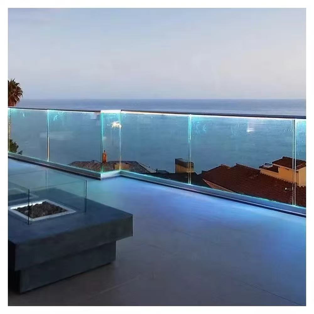 Popular Terrace Balcony Railings Aluminium U Channel LED Light Railings Glass Railing Handrails