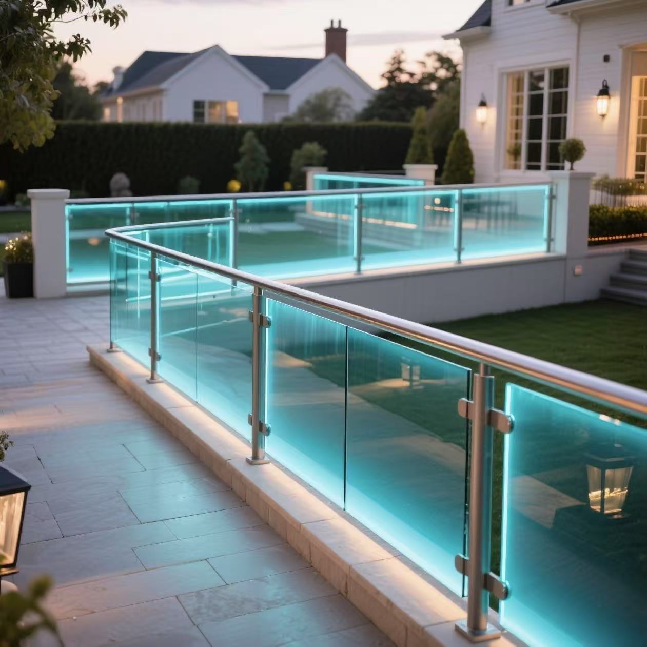 HDSAFE Frameless U Channel Aluminum Balcony Railing Balustrade Design Modern Glass Handrail Deck Base Shoe Patio Glass Railing