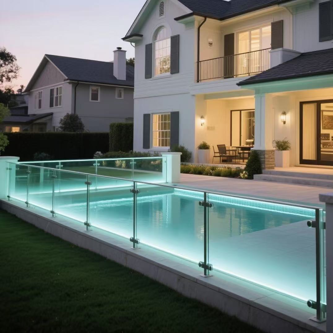 HDSAFE Frameless U Channel Aluminum Balcony Railing Balustrade Design Modern Glass Handrail Deck Base Shoe Patio Glass Railing